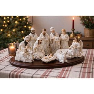 Holiday Home Porcelain Nativity Set 11 Piece Hand Painted Christmas Nativity
